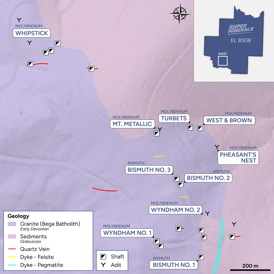 ( Figure 4: Whipstick Critical Minerals Project – Geological Map and Mineralization Distribution )